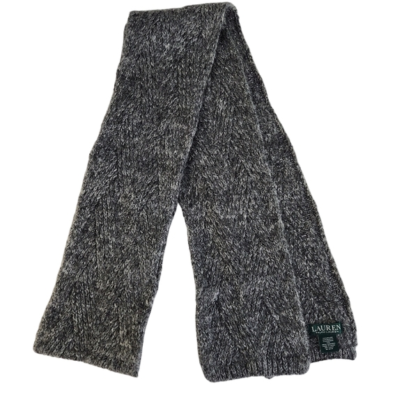 Lauren Ralph Lauren Merino Mohair Cable Knit Scarf Gray Marled Soft Cozy Winter - Picture 1 of 8